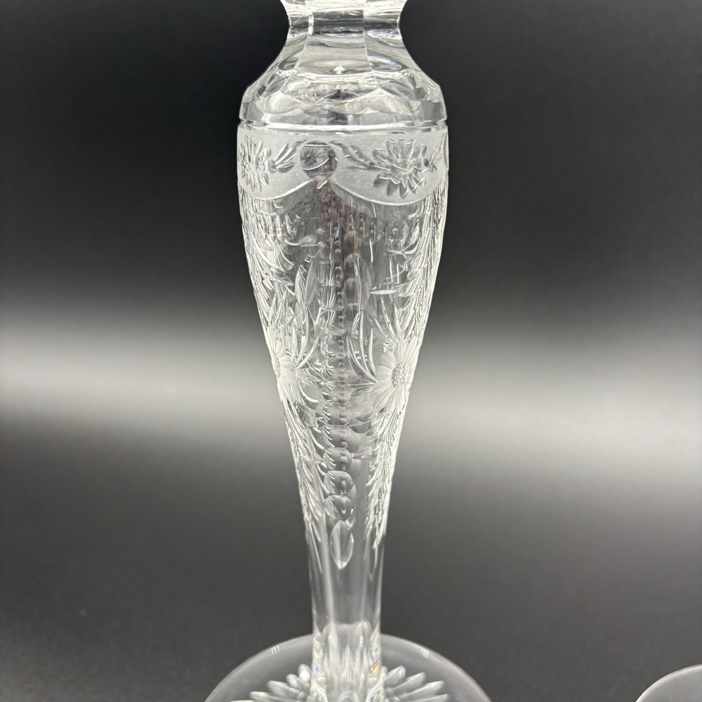 Pairpoint Crystal 11" Tall‎ Hollow Candlestick Brilliant Polish Floral Etched - Picture 5 of 12